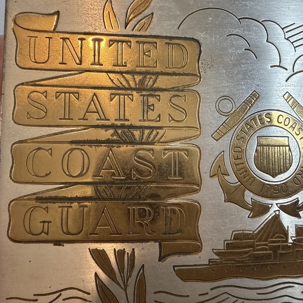WWII US Coast Guard Sweetheart Metal Brass Tabletop Dresser Box Ball Feet Plated